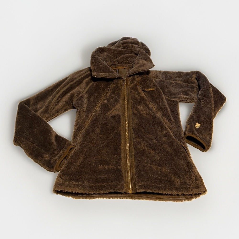 KÜHL Flight Jacket Zip Away Hood Teddy Fleece Chocolate Brown Medium